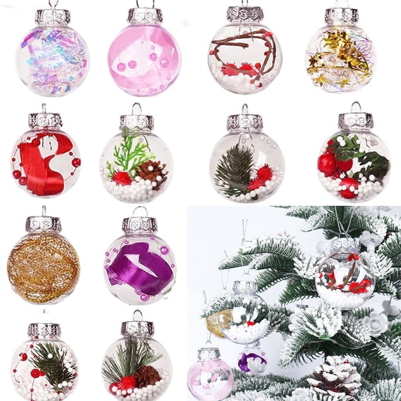 Hanging DIY Christmas Balls,Happon 12 Pcs 2.36" Christmas Baubles Ornaments,Clear Holiday Ornament Christmas Balls Tree Decor, Christmas Tree Pendant Ornament for Car Pendant Home Door