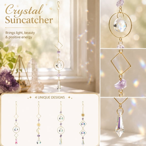 Hanging Decor, Crystal Suncatcher, Sun and Moon Decor, Boho Bedroom Decor, Aesthetic Bedroom Decor, 15 X 1 Inch Purple Crystal Prism Sun Star Hanging Ornament for Window Home Wall
