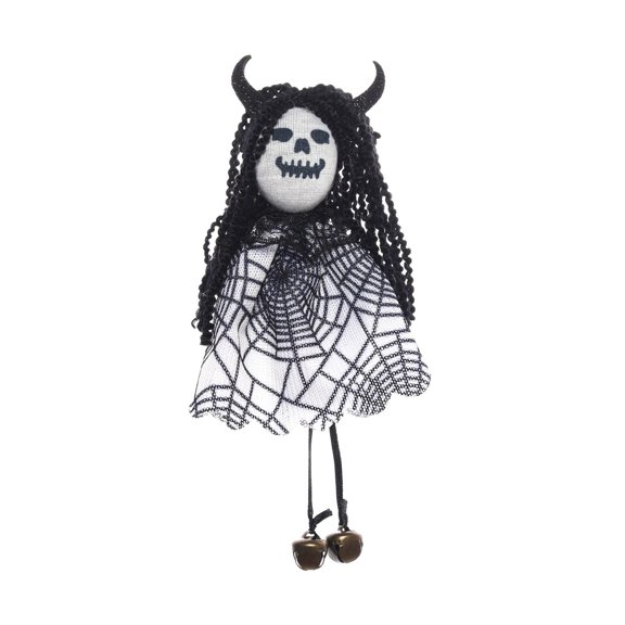 Hanging Decor, Skeleton Web Fabric Halloween Doll with Bells for Indoor Party Wall Window Display