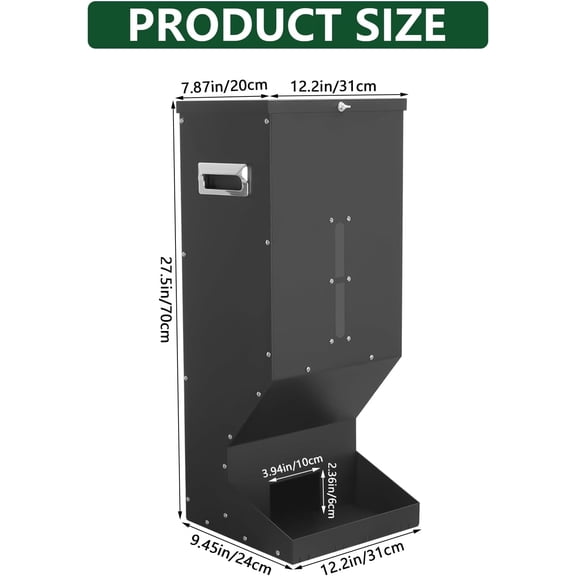 Hanging Deer Feeder,60 Pounds Capacities Gravity Livestock Gravity Feeder,Galvanized Steel Dispenser Feeder with Waterproof Cover(Black)$$