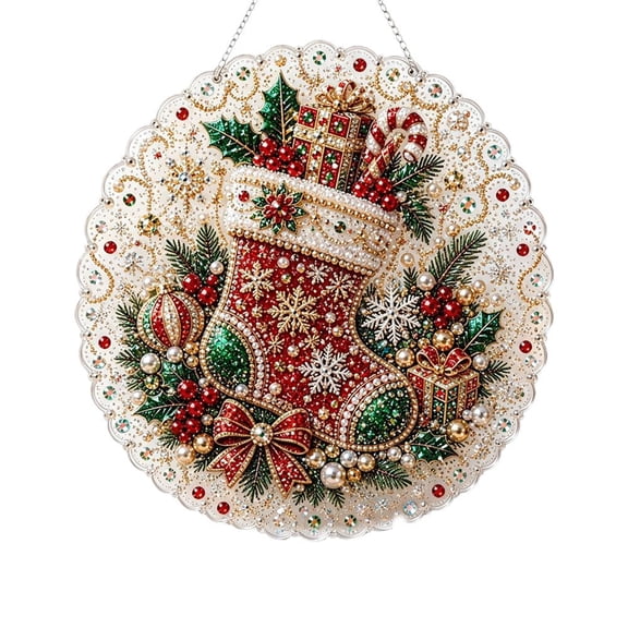 Hanging Diamond Art Kits for Adults-8x8 Inch Christmas Tree Acrylic Board Double Sided Pattern Diamond Art Suncatcher Pendant, Crystal Art for Home Wall Window Decoration Handmade Gift