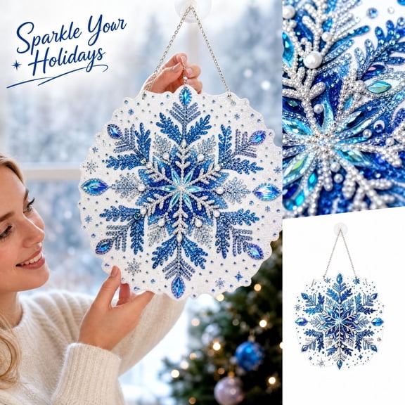 Hanging Diamond Painting Kit with Blue and White Snowflake Design, 7.9 X 7.9 Inches, for Adults, Christmas Decoration