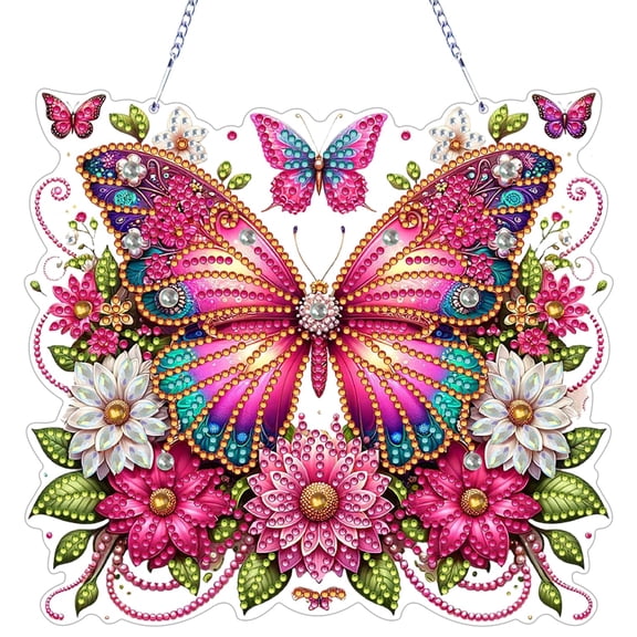 Hanging Diamonds Art kit for Adult,DIY Butterfly Flower Pendant Diamonds Painting Art Kit, 7.1x7.8 inch Acrylic Diamonds Painting Board Kit Ornament, Special Crystal Diamond Hanging Ornament