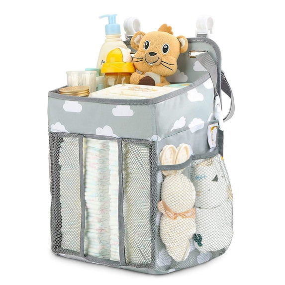 Pluokvzr Hanging Diaper Caddy Organizer - Diaper Stacker for Changing Table, Crib(Gray Cloud)