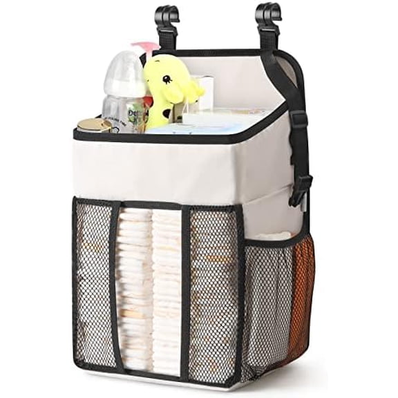 Hanging Diaper Organizer Caddy, Stacker Holds 52+ Diapers for Changing Table Crib Pack n Play, Nursery Storage & Baby Shower Gift, Beige