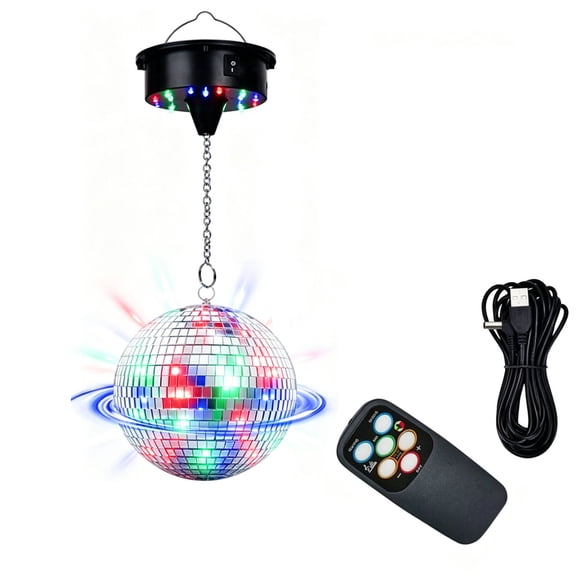 Hanging Disco Ball with Motor,USB/Battery Powered 10RPM Rotating Motor with 18 LED 4 Light Colors & Remote & Voice Control,Reflective Mirror Balls for DJ Club Party,Wedding,70s Music Festival