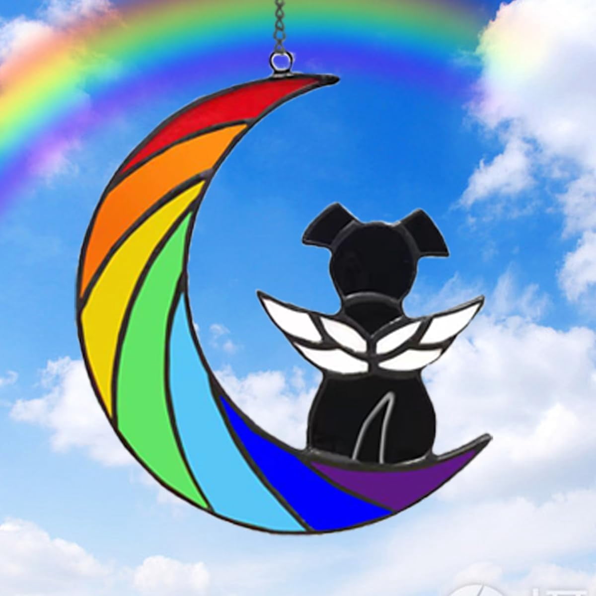 Hanging Dog Memorial Gifts for Loss of Dog, Black Angel Dog on Rainbow ...