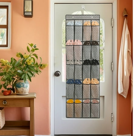 Hanging Door Shoe Storage bag with Deep Pockets, Hanging Shoe Rack for Closet Door Storage for Store Boots, Sneakers 17.7x53.1Inch Gray