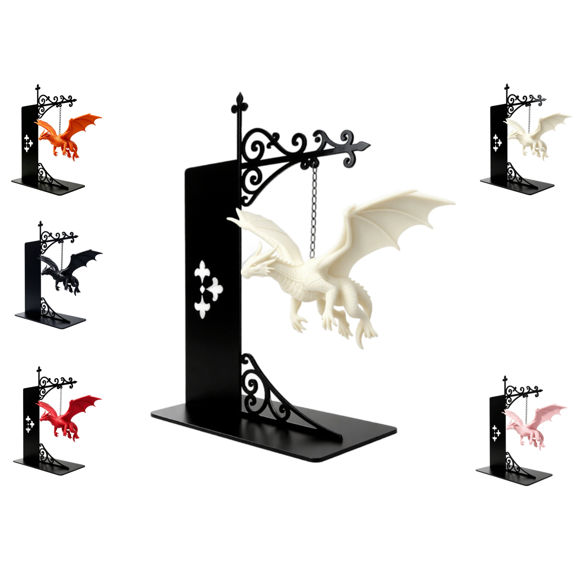 Hanging Dragon Figurine Display Stand, Shelf Decor, Medieval Style Dragon Statue Bracket, Great Accessory For Dragon Collectors And D&D Players(White)