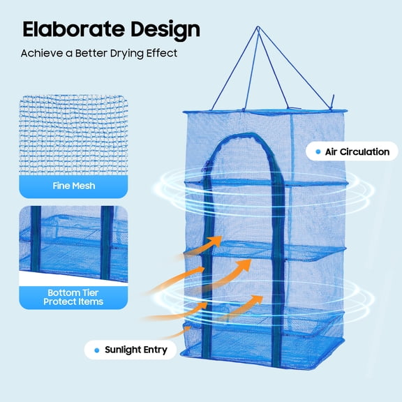 Hanging Drying Food Dry Net 4 Layer Shelf Hang Cages Fish Folding Mesh Shelves