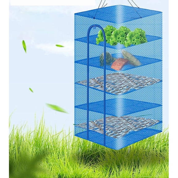 Hanging Drying Net Foldable Dryer Rack 6 Layer with Zippers for Fish Vegetables Fruit Seeds Herb