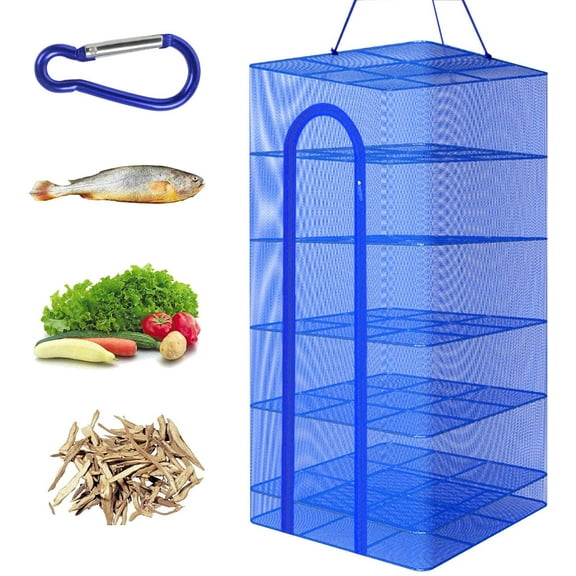 Hanging Drying Net Foldable Drying Rack Net Dryer 19.7"x19.7"x37.4" 6 Layer Folding Fish Mesh Collapsible Dry Net with Zippers for Fish Vegetables Drying Seeds Fruit Herb
