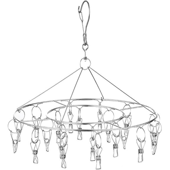 Hanging Drying Rack for Herb, Stainless Steel Round Hanging Drying Rack with 20 Clips for Drying Herb Air Plants Spices Flowers Hydroponic Plants for Drying Socks, Baby Clothes, Bras, Towel