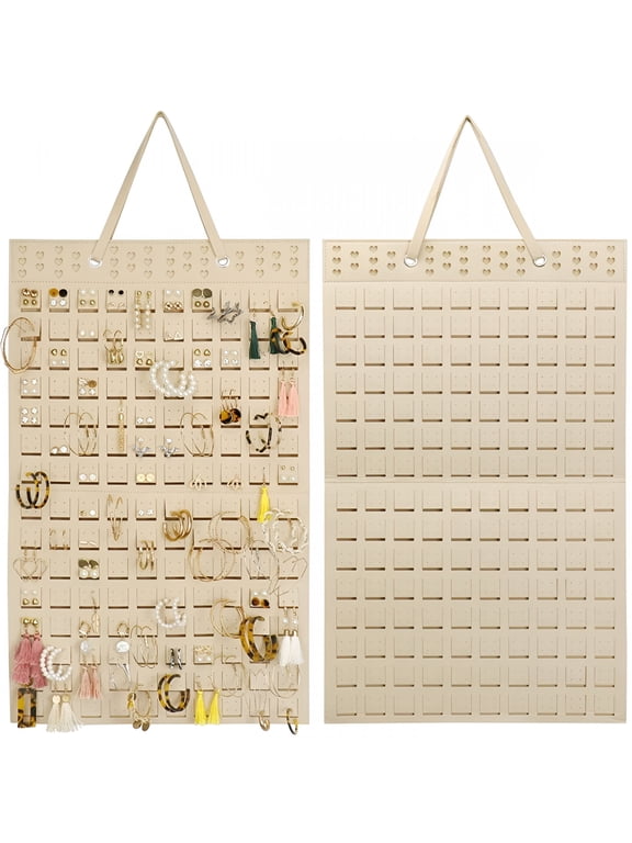 Hanging Earrings Organizer Holder, Holds Up To 300 Pairs, Earring Hanger Wall Mount Hanging Jewelry Display Organizer for Women Girls,22.5inch,Beige