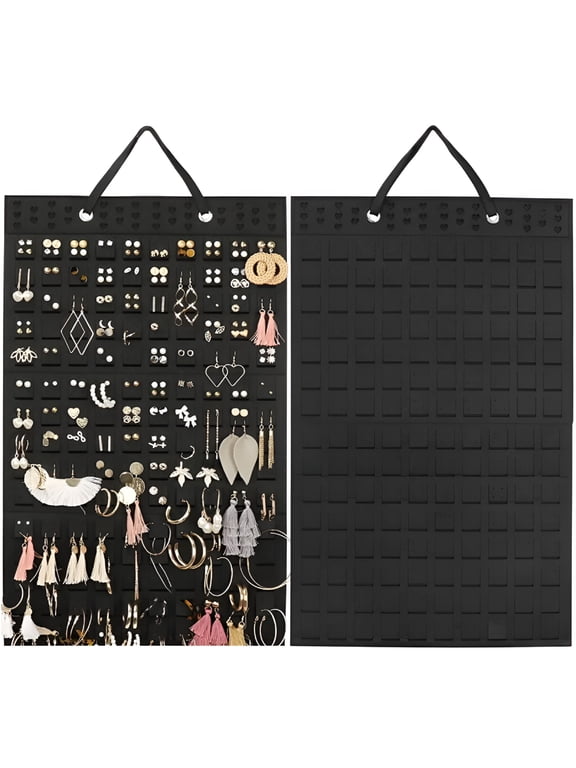 Hanging Earrings Organizer Holder, Holds Up To 300 Pairs, Earring Hanger Wall Mount Hanging Jewelry Display Organizer for Women Girls,22.5inch,Black