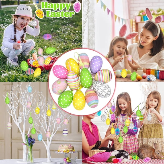 Hanging Easter Egg Ornaments - 12-Pack Egg Decorations for Easter Tree, Spring Party, and Holiday Decor, Ideal for Festive Party Supplies