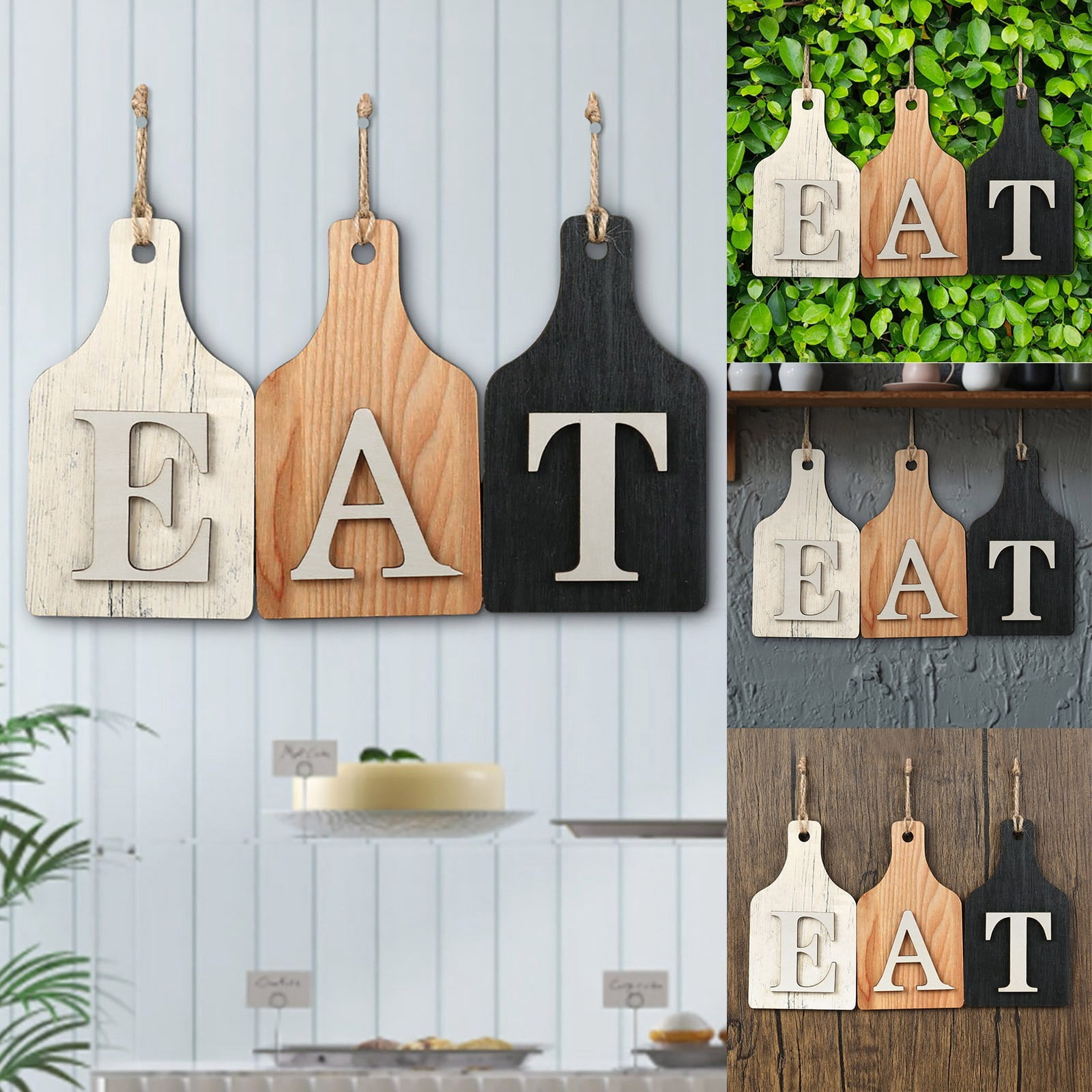 Hanging Eat Sign for Kitchen Wall Decor - Kitchen Wall Art Decor 4.5" x 7.9", Farmhouse Kitchen ...