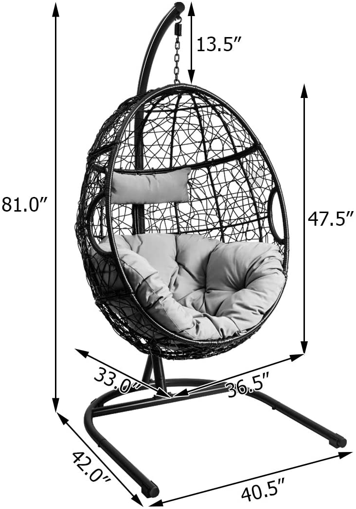 Hanging Egg Chair, 36.5Width Oversized Swing Chair with CHammock Stand Set, Hammock Chair with
