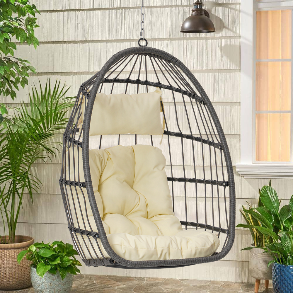 Hanging Egg Chair, Indoor Outdoor Swing Egg Chair Without Stand, Wicker Hammock Chair Swing with Cushion & Hanging Chain, Hanging Lounge Chair for Patio Backyard Balcony Garden Bedroom - image 1 of 7