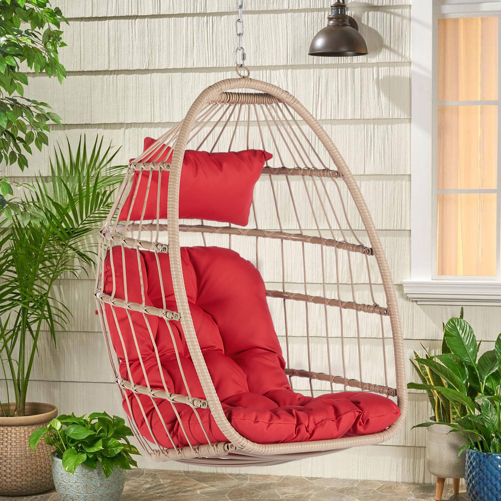 Hanging Egg Chair, Indoor Outdoor Swing Egg Chair Without Stand, Wicker Hammock Chair Swing with Cushion & Hanging Chain, Hanging Lounge Chair for Patio Backyard Balcony Garden Bedroom - image 1 of 9