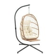 thumbnail image 1 of Brafab Outdoor Foldable Hanging Egg Chair with Stand and Footrest, Lounge Wicker Swing Chair with Fluffy Cushion and Headrest, 350 lbs Capacity, Beige, 1 of 8