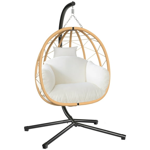 Hanging Egg Chair with Stand and Leg Rest Outdoor Indoor Swing Rattan Wicker with UV Resistant Cushions Gift for Kid Mom Girlfriend use for Bedroom Patio Balcony Nest Chair