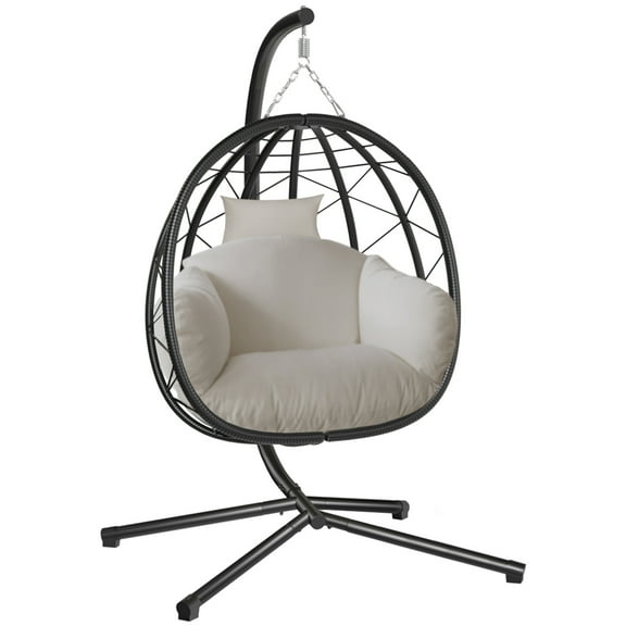 Hanging Egg Chair with Stand and Leg Rest Outdoor Indoor Swing Rattan Wicker with UV Resistant Cushions Gift for Kid Mom Girlfriend use for Bedroom Patio Balcony Nest Chair