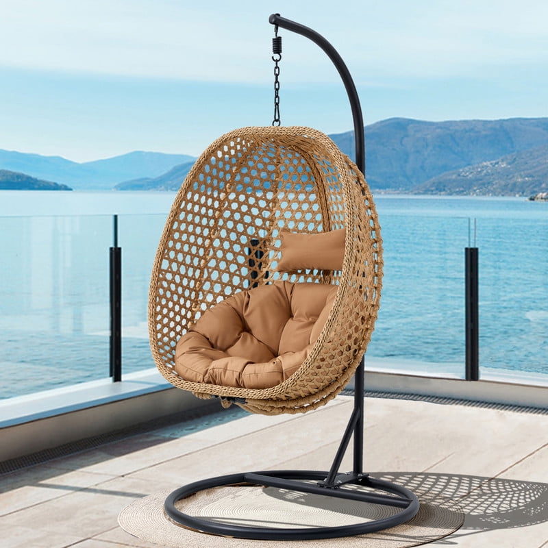 Hanging Egg Chair with Stand,Sudica Patio Soft Cushion Rattan Wicker ...