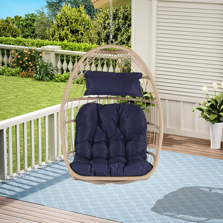 Hanging Egg Chair Without Stand Folding Outdoor Egg Swing Chair with UV Resistant Waterproof Cushion Wicker Rattan Swinging Egg Chair for Patio Garden Balcony Blue Walmart