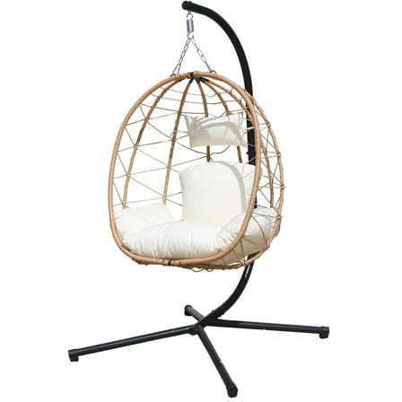 Hanging Egg Chair with Stand Indoor Swinging Chair Outdoor Hammock Egg Chair for Patio, Bedroom, Garden and Balcony (Milky White, Small)