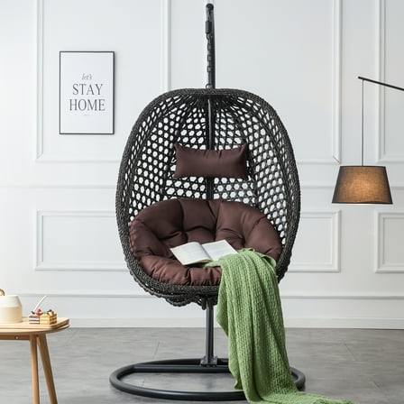Hanging Egg Chair with Stand,Patio Wicker Hammock Egg Swing Chair with Cushion for Bedroom Garden Indoor Outdoor,350lbs Max Weight Capacity