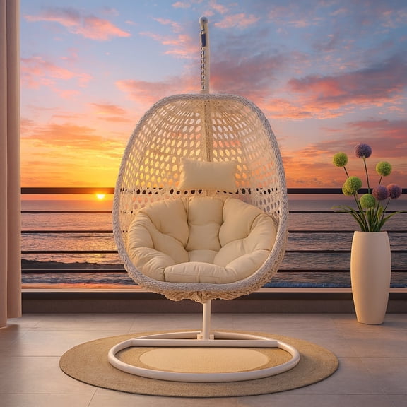 SUDICA Egg Swing Chair with Stand - Weather-Resistant Hanging Chair with Soft Cushion