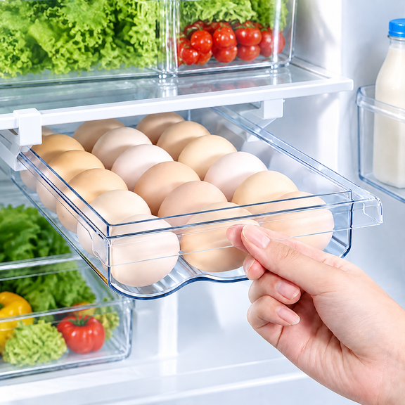Hanging Egg Drawer for Refrigerator, Egg Organizer for Refrigerator, Food Grade Egg Storage Tray, Sliding Fridge Egg Organizer, Space Saving Fridge Accessories for Kitchen Refrigerator Organization