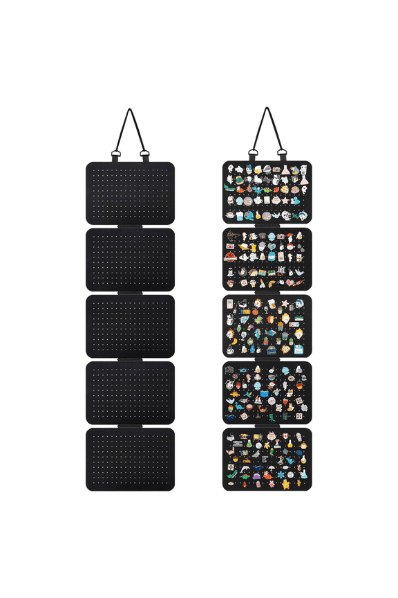 Hanging Enamel Lapel Pin Display Panels Organizer, Hanging Brooch Pin Storage Display Pages with 5 Loose-leaf Board Pieces, Removable, Black