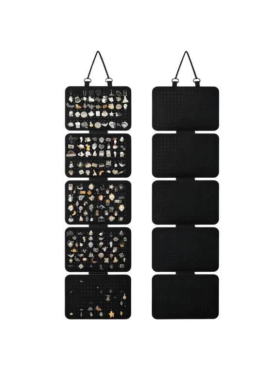 Hanging Enamel Lapel Pin Display Panels Organizer, Hanging Brooch Pin Storage Display Pages with 5 Loose-leaf Board Pieces, Removable, Black