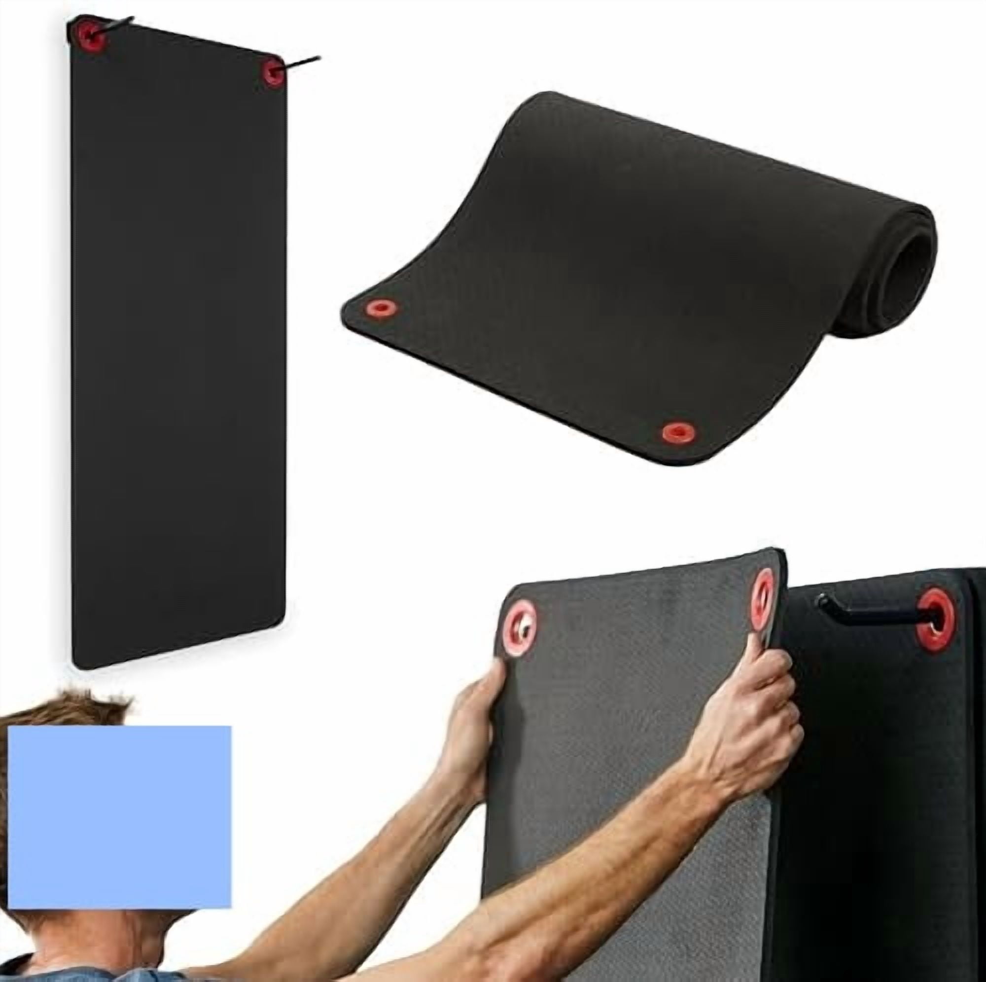 Hanging Exercise Mat, Fitness & Yoga Mat for Group Fitness Classes, Commercial Grade Quality with Reinforced Holes 56" L x 23" W x 3/8" (Black)