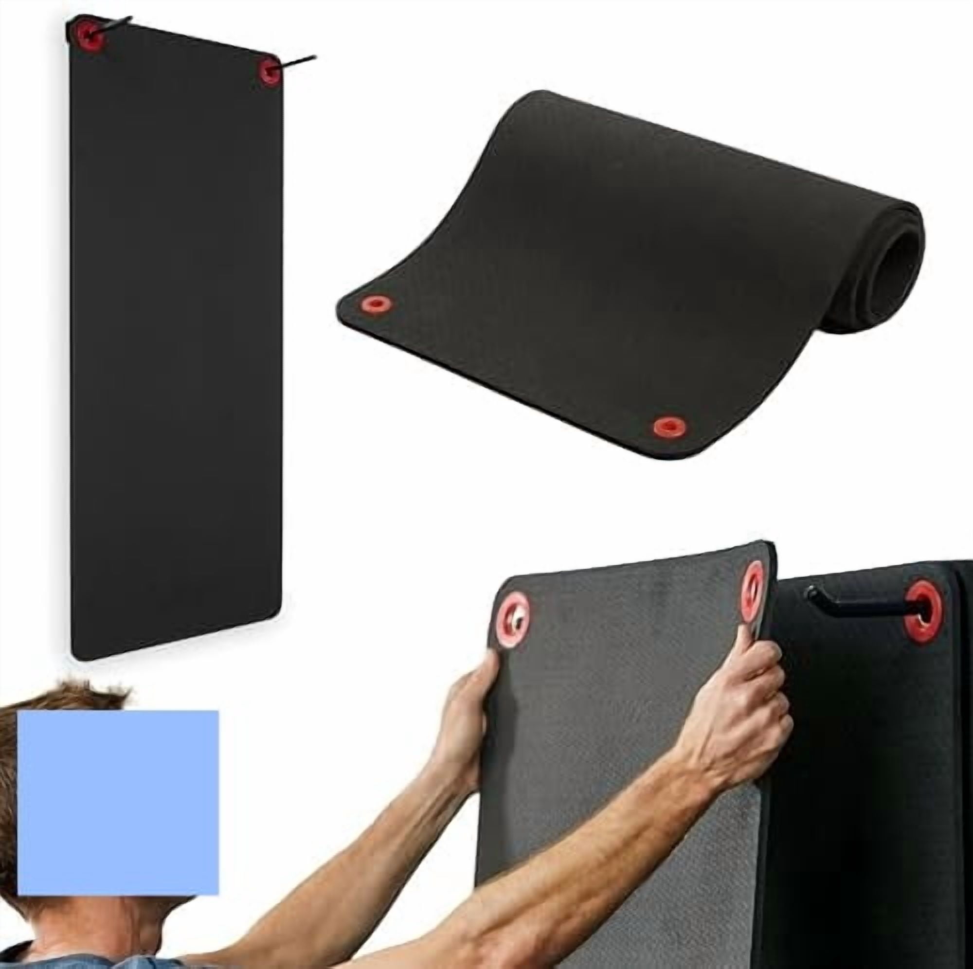 Hanging Exercise Mat, Fitness & Yoga Mat for Group Fitness Classes, Commercial Grade Quality with Reinforced Holes 56" L x 23" W x 5/8" (Black)