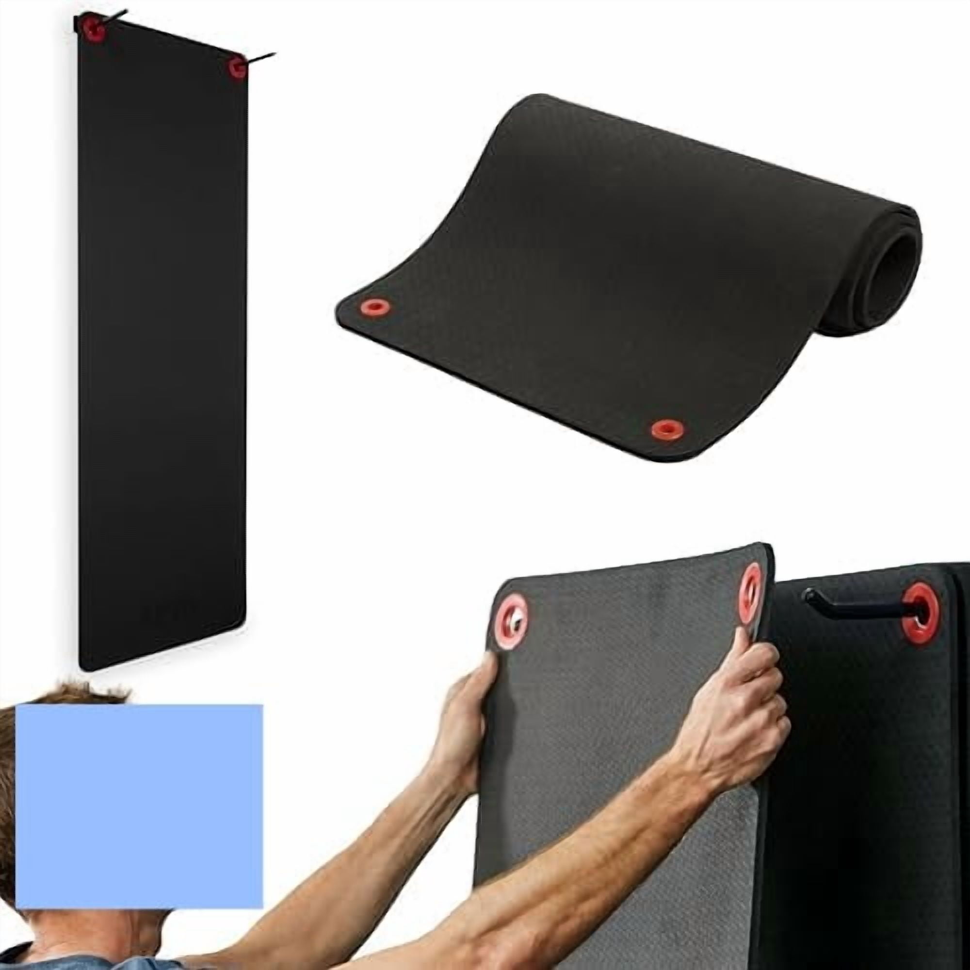 Hanging Exercise Mat, Fitness & Yoga Mat for Group Fitness Classes, Commercial Grade Quality with Reinforced Holes 71" L x 23" W x 3/8" (Black)