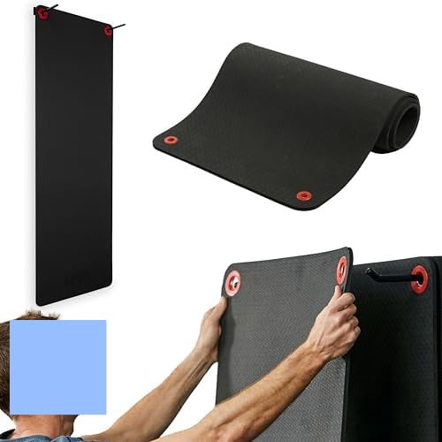 Hanging Exercise Mat, Fitness & Yoga Mat for Group Fitness Classes, Commercial Grade Quality with Reinforced Holes 71" L x 23" W x 5/8" (Black)