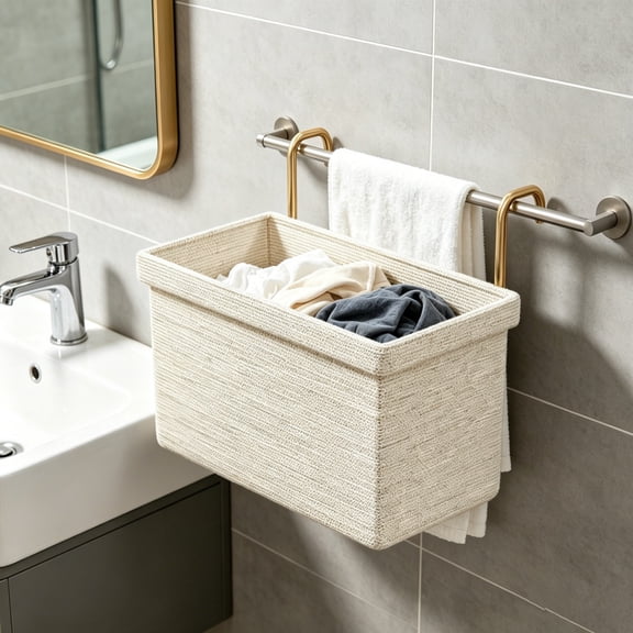 Hanging Fabric Laundry Basket Foldable, Metal Hook Hamper for Bathroom and Dorm, Garment Organizer for Dirty Clothes Storage, Collapsible Laundry Bag for Household and Travel