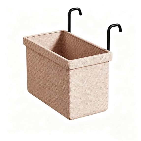 Hanging Fabric Laundry Basket with Metal Hooks, Woven Clothes Hamper for Bathroom Bedroom, Rod Mounted Storage Basket with Handles