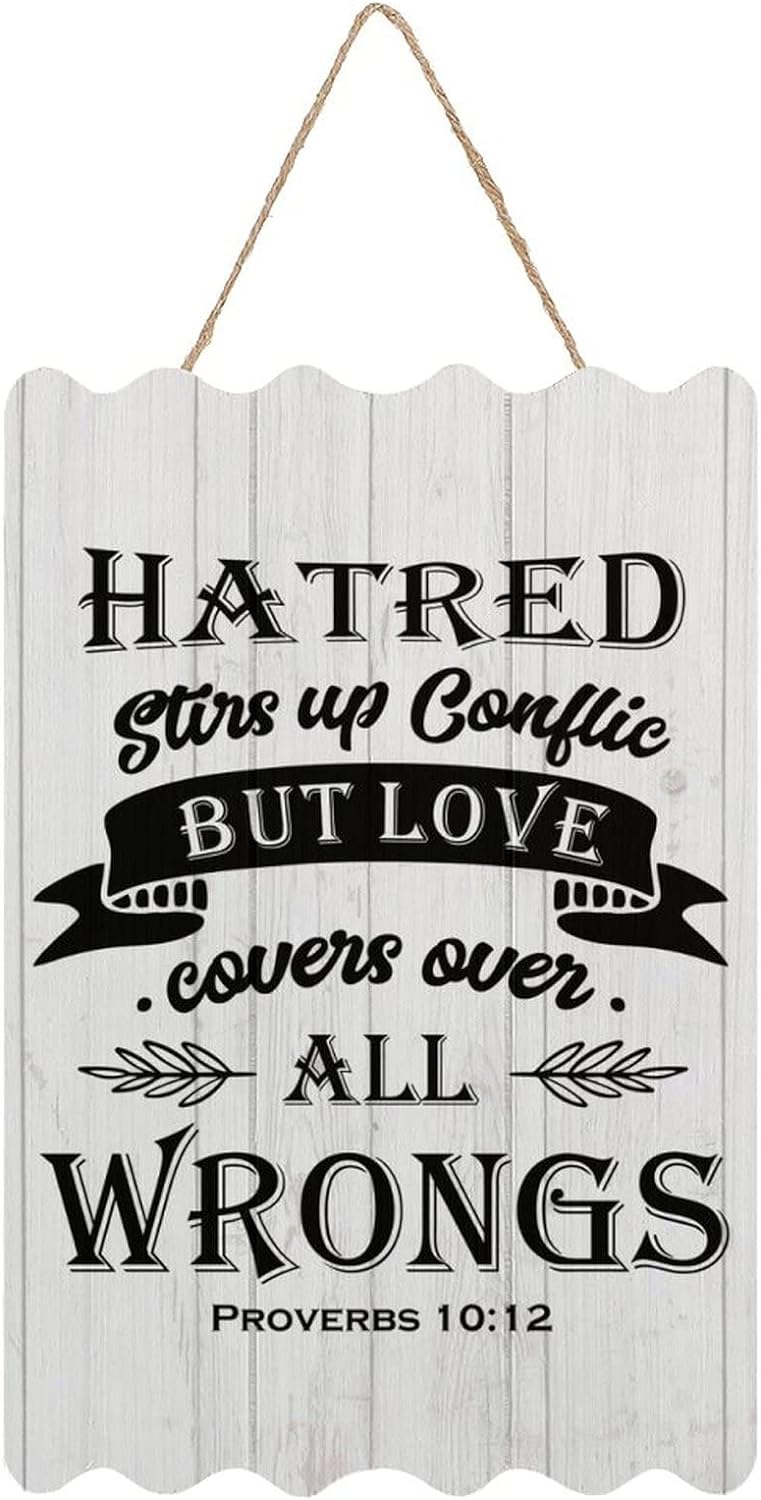 Hanging Farmhouse Wood Wall Sign Hatred Stirs Up Conflict But Love