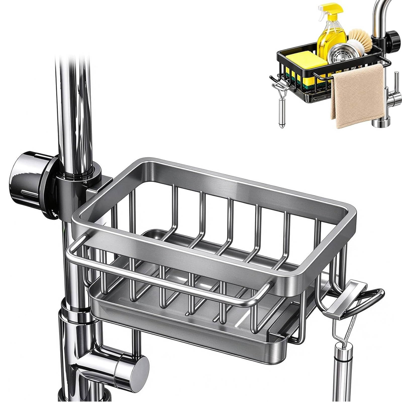 Hanging Faucet Drain Rack with Drip Tray Stainless Steel, Detachable ...