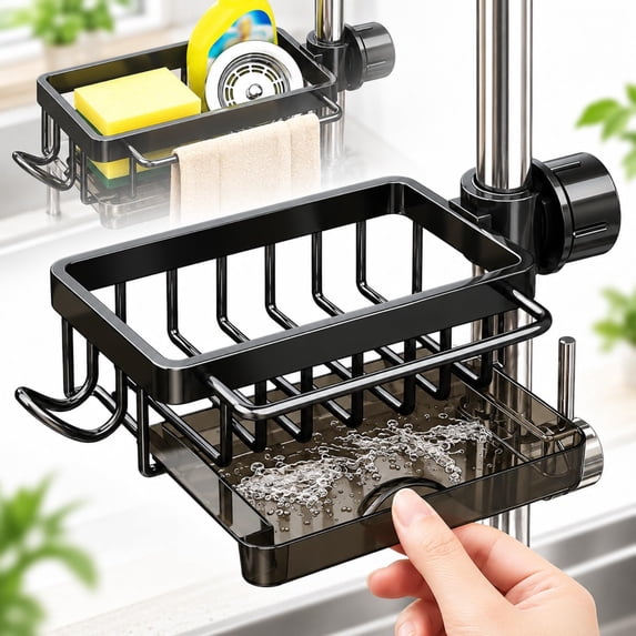 Counter Drill Rack Hanging Faucet Drain Rack with Drip Tray Stainless Steel, No-Drill ...