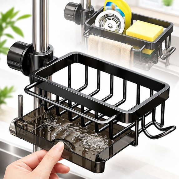 Counter Drill Rack Hanging Faucet Drain Rack with Drip Tray Stainless Steel, No-Drill ...