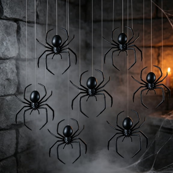 Hanging Spider Ornament Crawly Halloween Decoration Realistic Black Spider Props Indoor Outdoor Ceiling Wall Decor For Gothic Themed Halloween Party Event