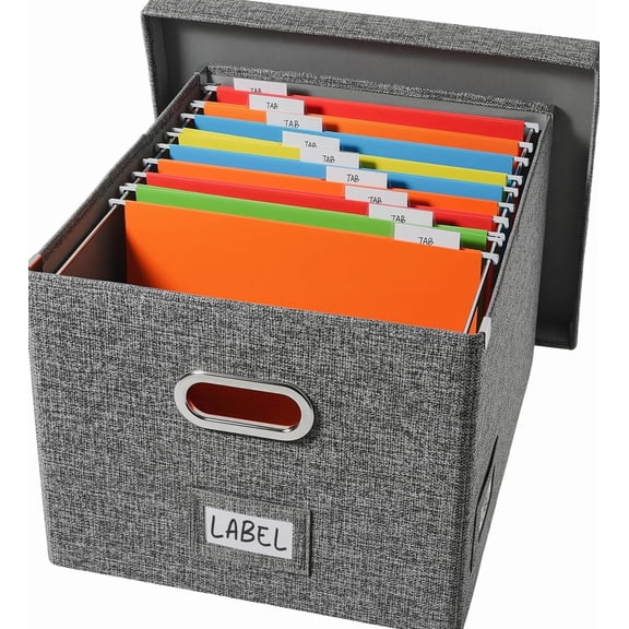 Hanging File Box with Lid Metal Rails with X 13.6" X 11.2" and Gray 16.7", Gray