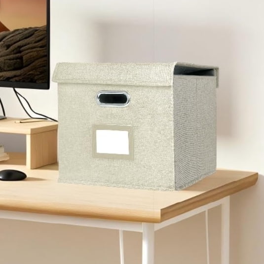 Hanging File Folder Box with Lid, Durable Letter Size Filing Storage Box, Sturdy File Holder with Cardboard Support Rails for Office Home Organizer