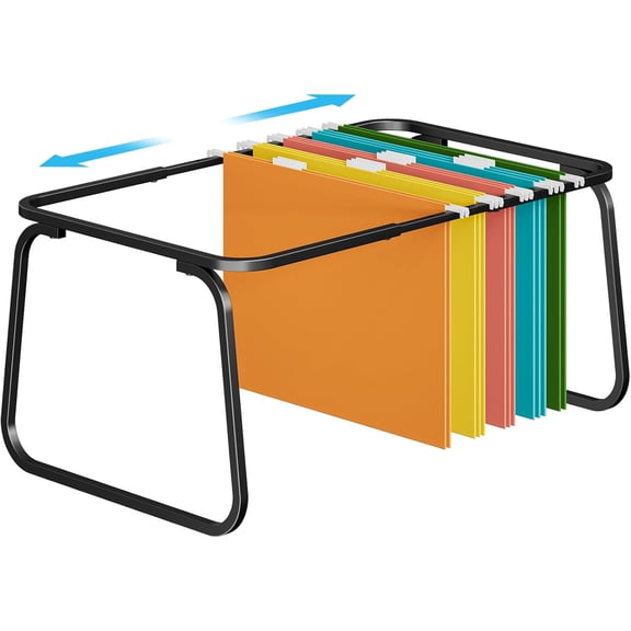 Hanging File Folder Frame, Adjustable Letter Size File Holder 16-25 Inches, Metal File Cabinet Rails for Office, Home, School, Black
