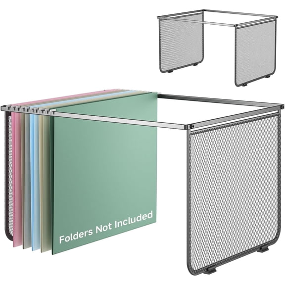 Hanging File Folder Frame Set of 2, Hanging File Organizer with Metal Mesh for Legal/Letter Size Portable Hanging File Folders for Filing Cabinet Desk Drawer